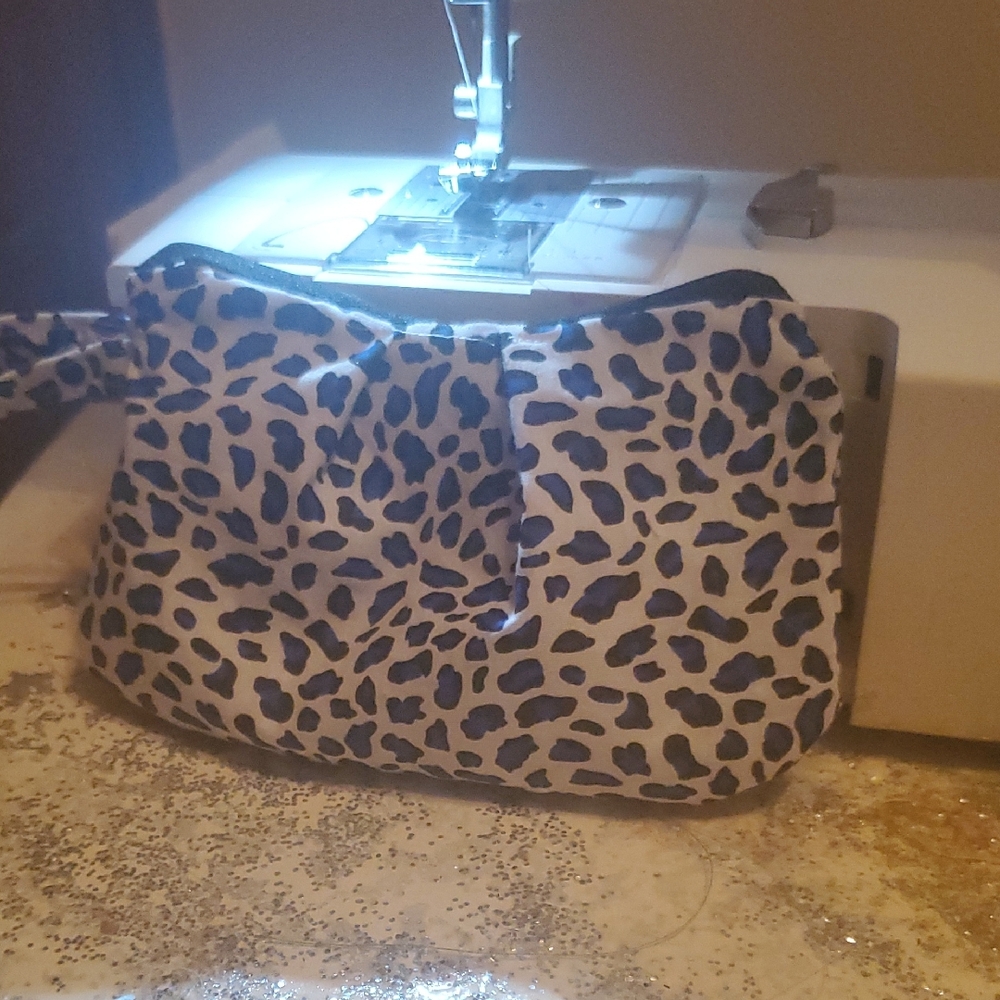 Leopard Print Cosmetic Bag with Blue Accents